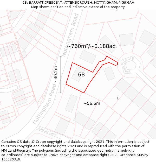 6B, BARRATT CRESCENT, ATTENBOROUGH, NOTTINGHAM, NG9 6AH: Plot and title map