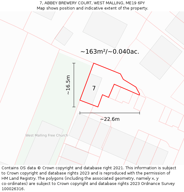 7, ABBEY BREWERY COURT, WEST MALLING, ME19 6PY: Plot and title map