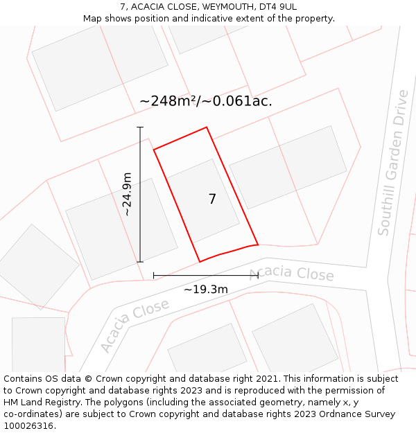 7, ACACIA CLOSE, WEYMOUTH, DT4 9UL: Plot and title map
