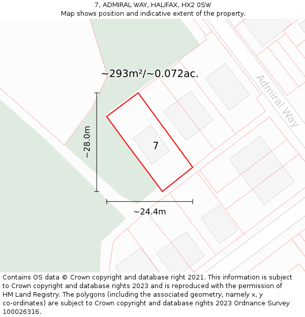 7, ADMIRAL WAY, HALIFAX, HX2 0SW: Plot and title map