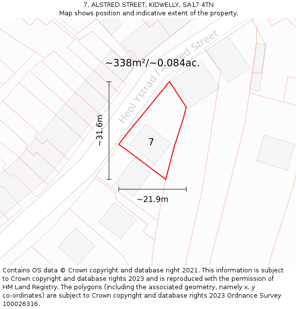 7, ALSTRED STREET, KIDWELLY, SA17 4TN: Plot and title map