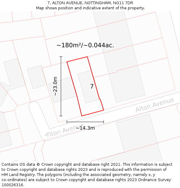 7, ALTON AVENUE, NOTTINGHAM, NG11 7DR: Plot and title map