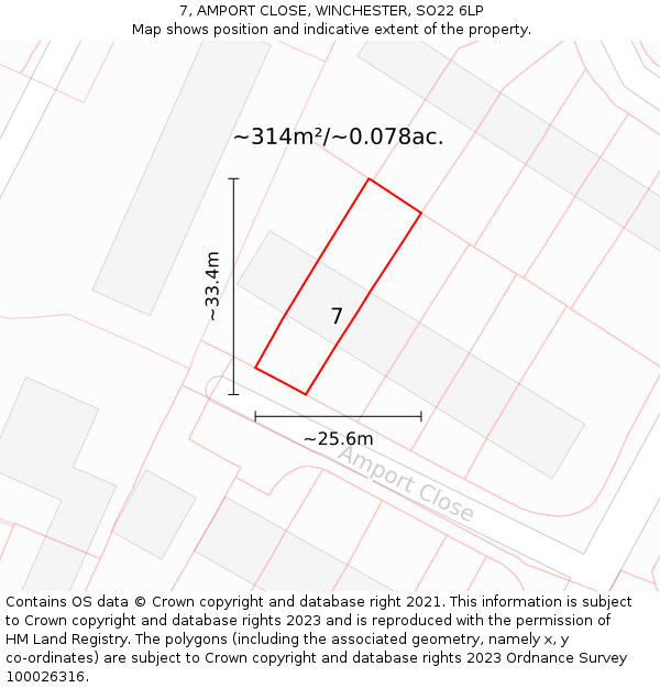 7, AMPORT CLOSE, WINCHESTER, SO22 6LP: Plot and title map