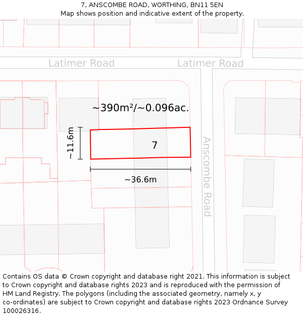 7, ANSCOMBE ROAD, WORTHING, BN11 5EN: Plot and title map