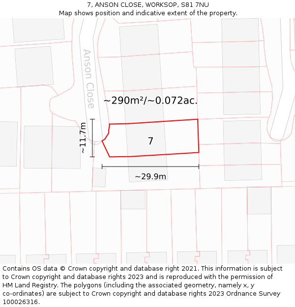 7, ANSON CLOSE, WORKSOP, S81 7NU: Plot and title map