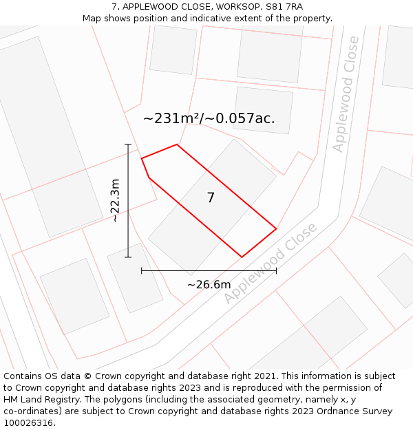 7, APPLEWOOD CLOSE, WORKSOP, S81 7RA: Plot and title map