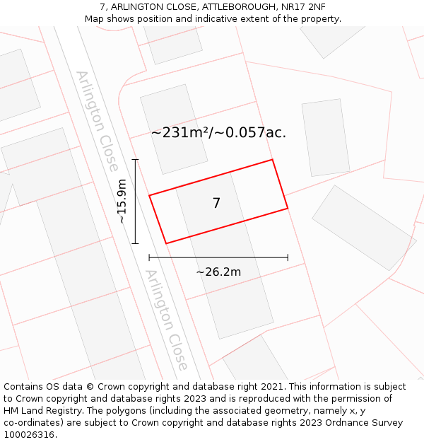 7, ARLINGTON CLOSE, ATTLEBOROUGH, NR17 2NF: Plot and title map