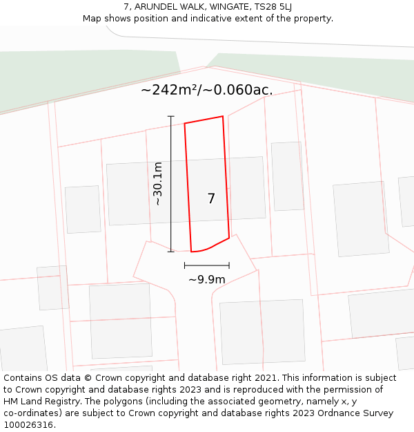 7, ARUNDEL WALK, WINGATE, TS28 5LJ: Plot and title map