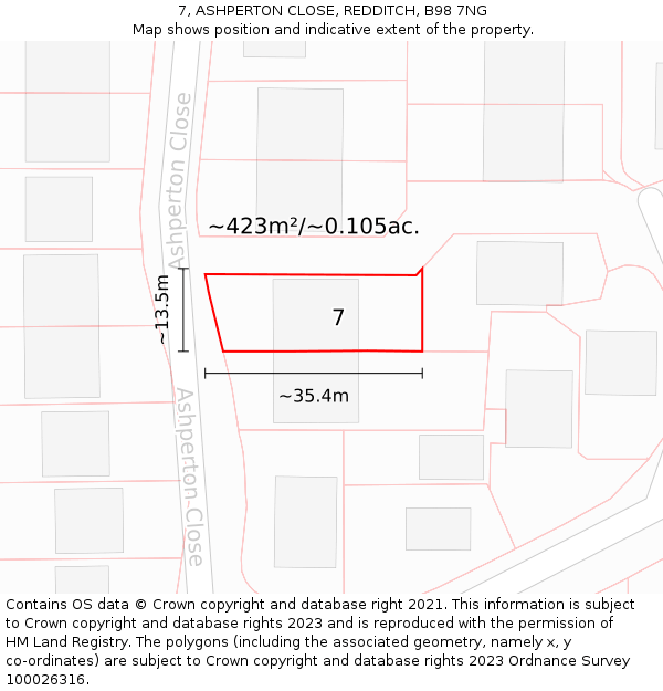 7, ASHPERTON CLOSE, REDDITCH, B98 7NG: Plot and title map