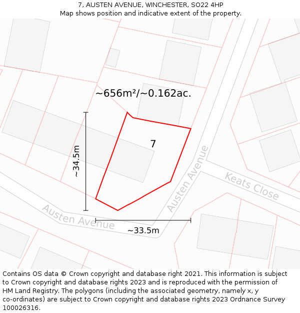 7, AUSTEN AVENUE, WINCHESTER, SO22 4HP: Plot and title map