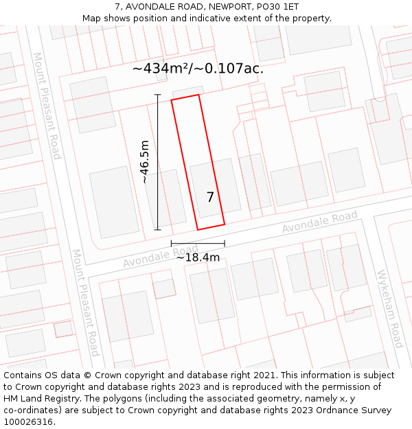 7, AVONDALE ROAD, NEWPORT, PO30 1ET: Plot and title map