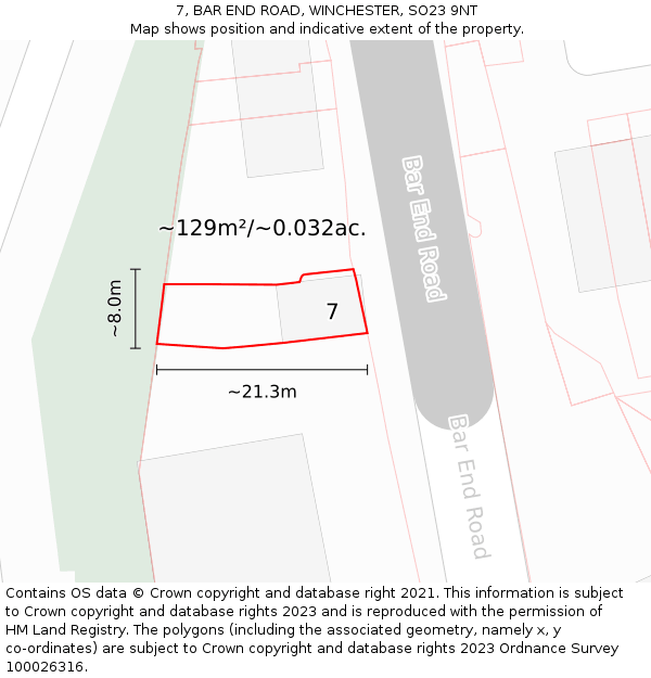 7, BAR END ROAD, WINCHESTER, SO23 9NT: Plot and title map