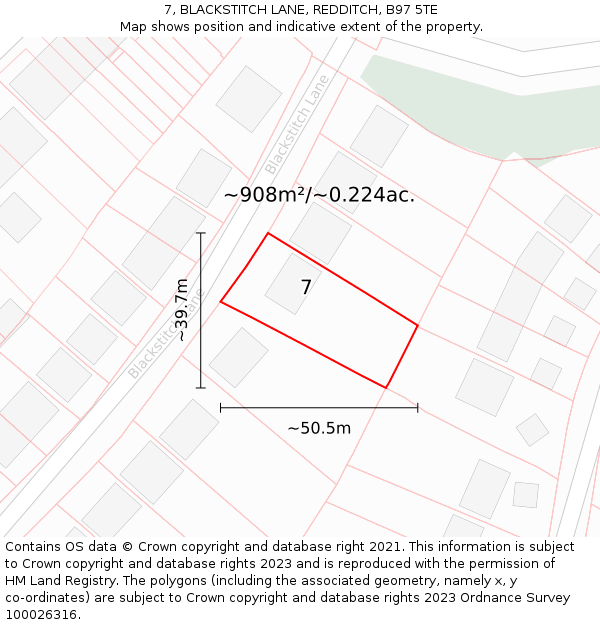 7, BLACKSTITCH LANE, REDDITCH, B97 5TE: Plot and title map