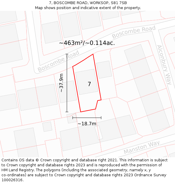 7, BOSCOMBE ROAD, WORKSOP, S81 7SB: Plot and title map