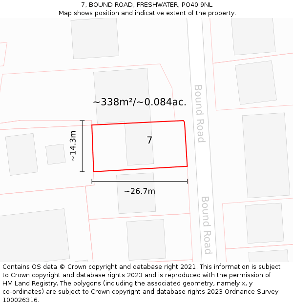 7, BOUND ROAD, FRESHWATER, PO40 9NL: Plot and title map