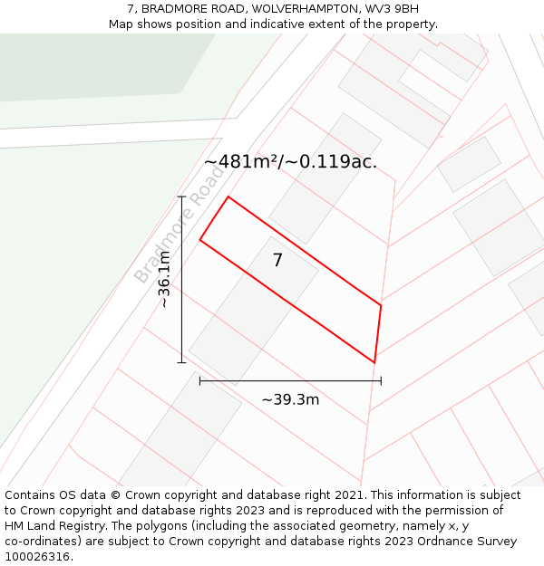 7, BRADMORE ROAD, WOLVERHAMPTON, WV3 9BH: Plot and title map