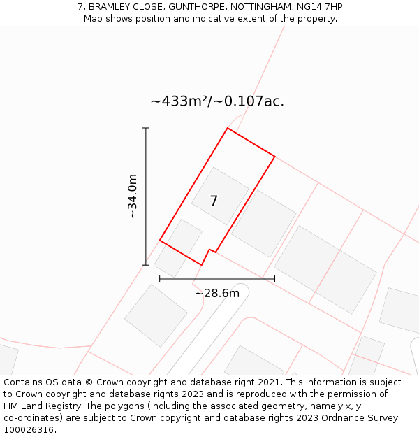 7, BRAMLEY CLOSE, GUNTHORPE, NOTTINGHAM, NG14 7HP: Plot and title map