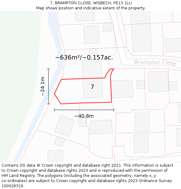 7, BRAMPTON CLOSE, WISBECH, PE13 1LU: Plot and title map