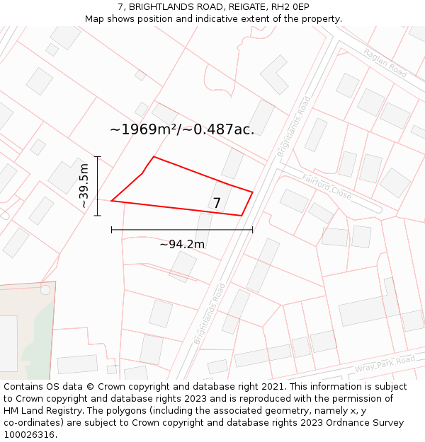 7, BRIGHTLANDS ROAD, REIGATE, RH2 0EP: Plot and title map