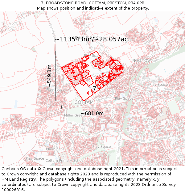 7, BROADSTONE ROAD, COTTAM, PRESTON, PR4 0PR: Plot and title map