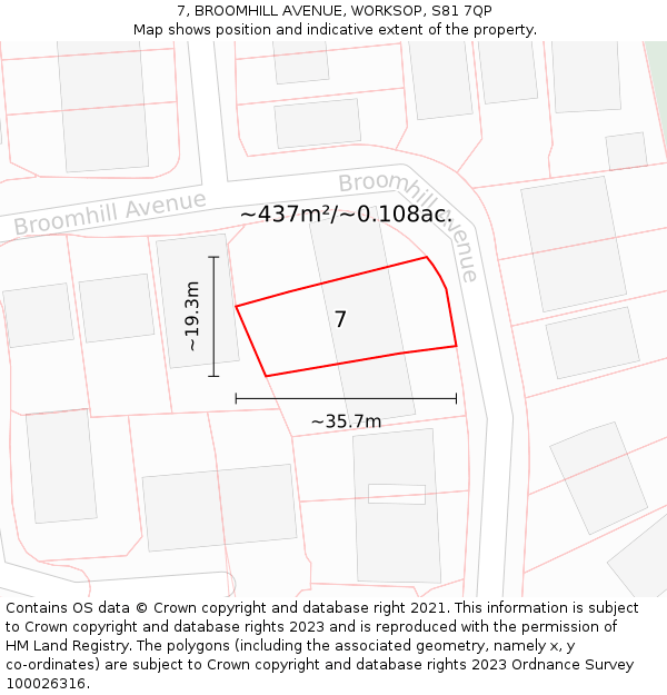 7, BROOMHILL AVENUE, WORKSOP, S81 7QP: Plot and title map