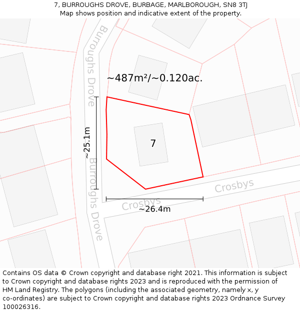 7, BURROUGHS DROVE, BURBAGE, MARLBOROUGH, SN8 3TJ: Plot and title map