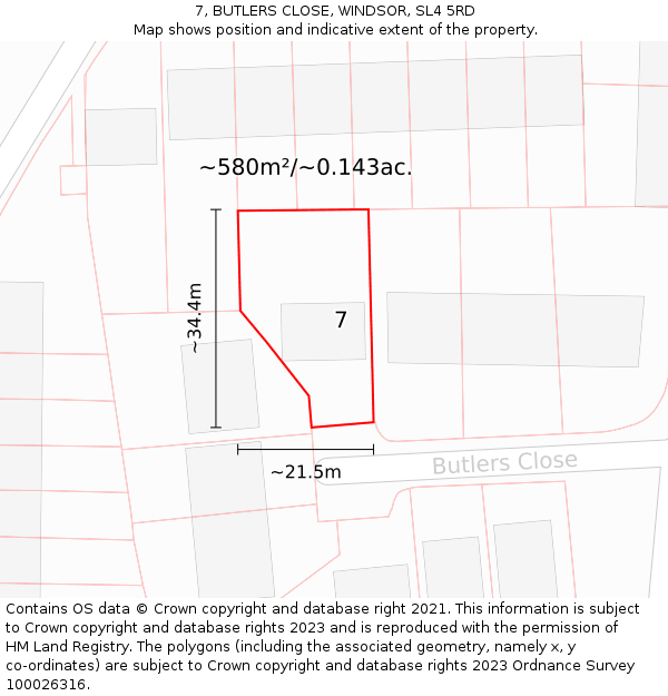 7, BUTLERS CLOSE, WINDSOR, SL4 5RD: Plot and title map