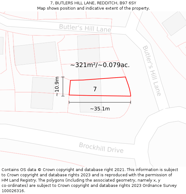 7, BUTLERS HILL LANE, REDDITCH, B97 6SY: Plot and title map