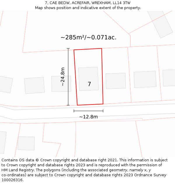 7, CAE BEDW, ACREFAIR, WREXHAM, LL14 3TW: Plot and title map