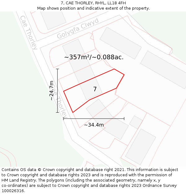 7, CAE THORLEY, RHYL, LL18 4FH: Plot and title map