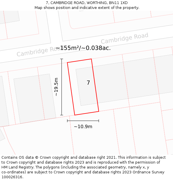 7, CAMBRIDGE ROAD, WORTHING, BN11 1XD: Plot and title map