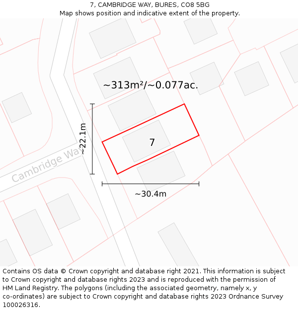 7, CAMBRIDGE WAY, BURES, CO8 5BG: Plot and title map