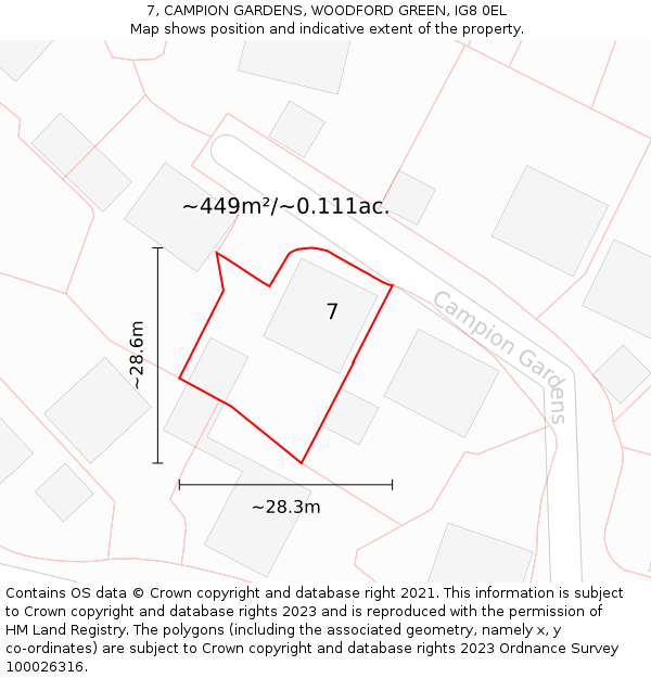 7, CAMPION GARDENS, WOODFORD GREEN, IG8 0EL: Plot and title map
