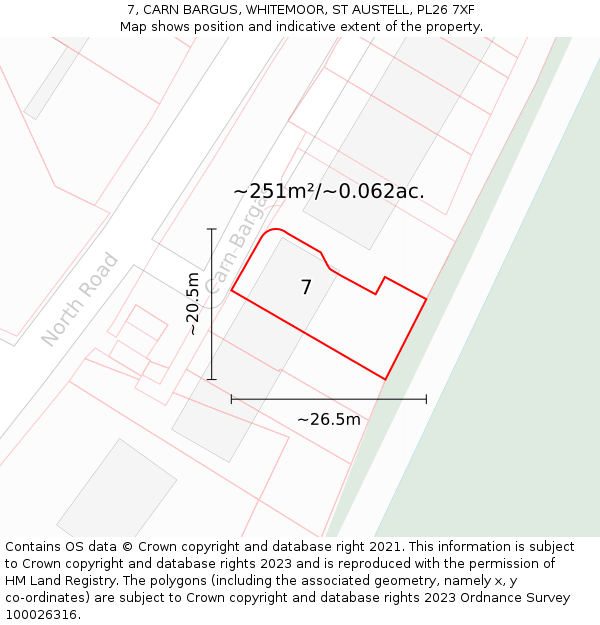 7, CARN BARGUS, WHITEMOOR, ST AUSTELL, PL26 7XF: Plot and title map