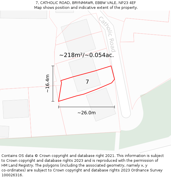 7, CATHOLIC ROAD, BRYNMAWR, EBBW VALE, NP23 4EF: Plot and title map