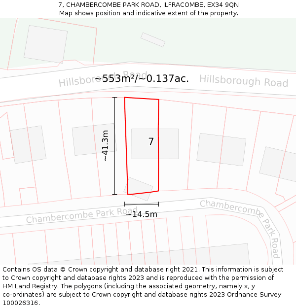 7, CHAMBERCOMBE PARK ROAD, ILFRACOMBE, EX34 9QN: Plot and title map