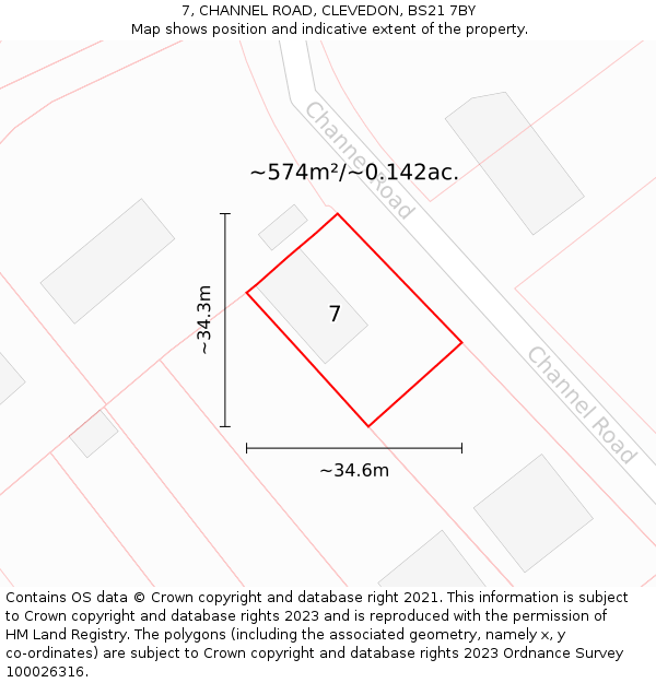 7, CHANNEL ROAD, CLEVEDON, BS21 7BY: Plot and title map