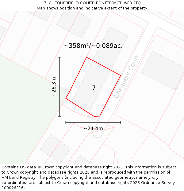 7, CHEQUERFIELD COURT, PONTEFRACT, WF8 2TQ: Plot and title map