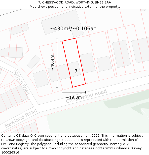 7, CHESSWOOD ROAD, WORTHING, BN11 2AA: Plot and title map
