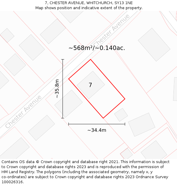 7, CHESTER AVENUE, WHITCHURCH, SY13 1NE: Plot and title map