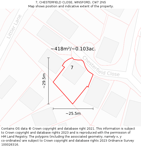 7, CHESTERFIELD CLOSE, WINSFORD, CW7 2NS: Plot and title map