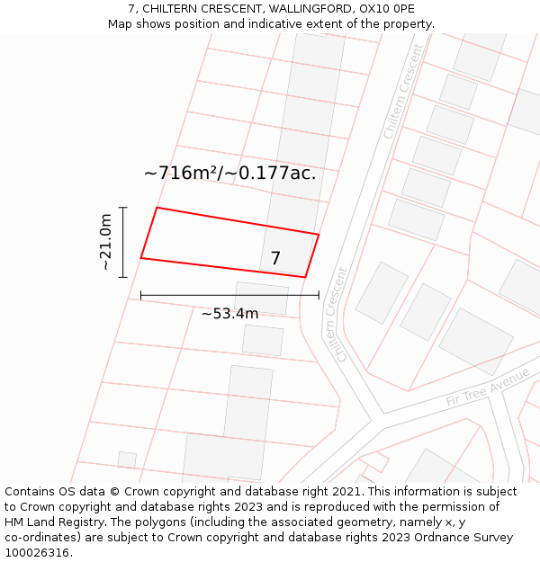 7, CHILTERN CRESCENT, WALLINGFORD, OX10 0PE: Plot and title map