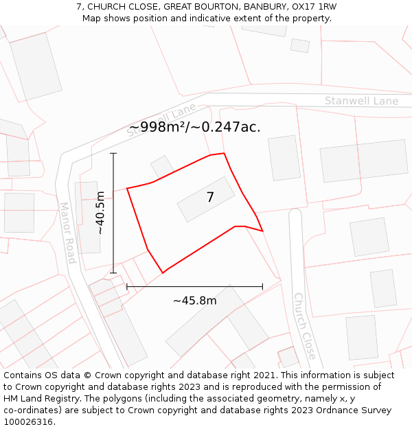 7, CHURCH CLOSE, GREAT BOURTON, BANBURY, OX17 1RW: Plot and title map