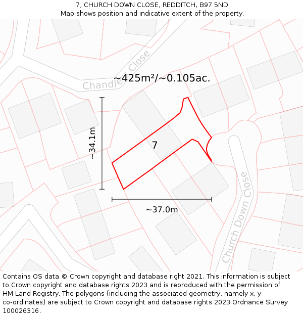 7, CHURCH DOWN CLOSE, REDDITCH, B97 5ND: Plot and title map