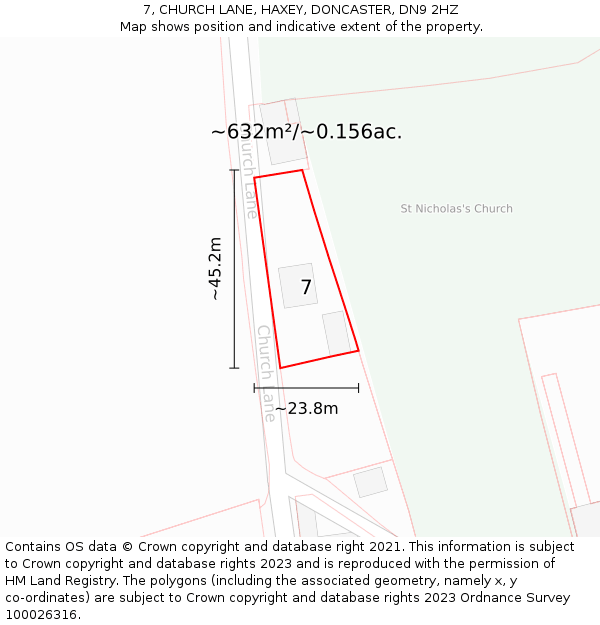 7, CHURCH LANE, HAXEY, DONCASTER, DN9 2HZ: Plot and title map