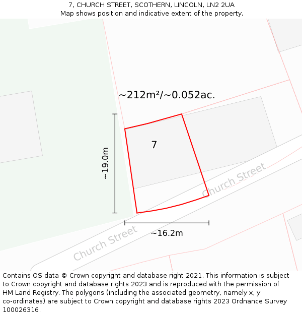 7, CHURCH STREET, SCOTHERN, LINCOLN, LN2 2UA: Plot and title map