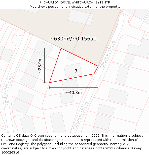 7, CHURTON DRIVE, WHITCHURCH, SY13 1TP: Plot and title map