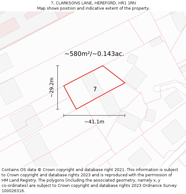7, CLARKSONS LANE, HEREFORD, HR1 1RN: Plot and title map