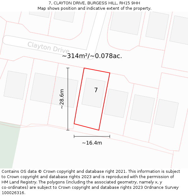 7, CLAYTON DRIVE, BURGESS HILL, RH15 9HH: Plot and title map