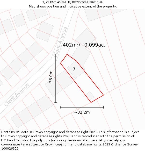 7, CLENT AVENUE, REDDITCH, B97 5HH: Plot and title map